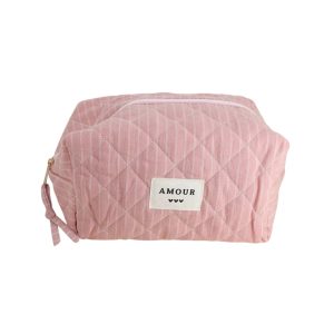 Trousse (grande) AMOUR et 3 coeurs – Vieux rose.