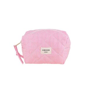 Trousse (petite) AMOUR et 3 coeurs – Vichy rose.