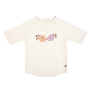 T-shirt anti-UV manches courtes enfants – Poisson, blanc cassé 7-12 mois.