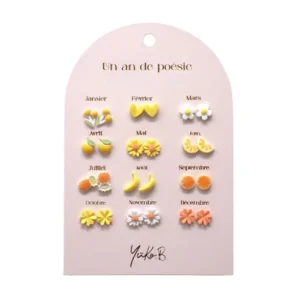 Ensemble de 12 paires de boucles d’oreilles en céramique – Un An de Poésie vive.