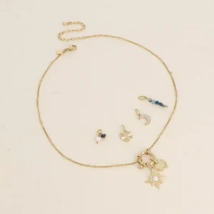 Cartelette WITH LOVE Collier et 6 pendentifs (étoile avec boule de résine et coeur).